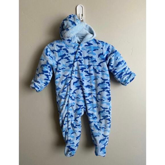 Small Wonders 6-9m Baby Boy Camo Zip Up Fleece Hooded One Piece Snowsuit - Picture 1 of 5